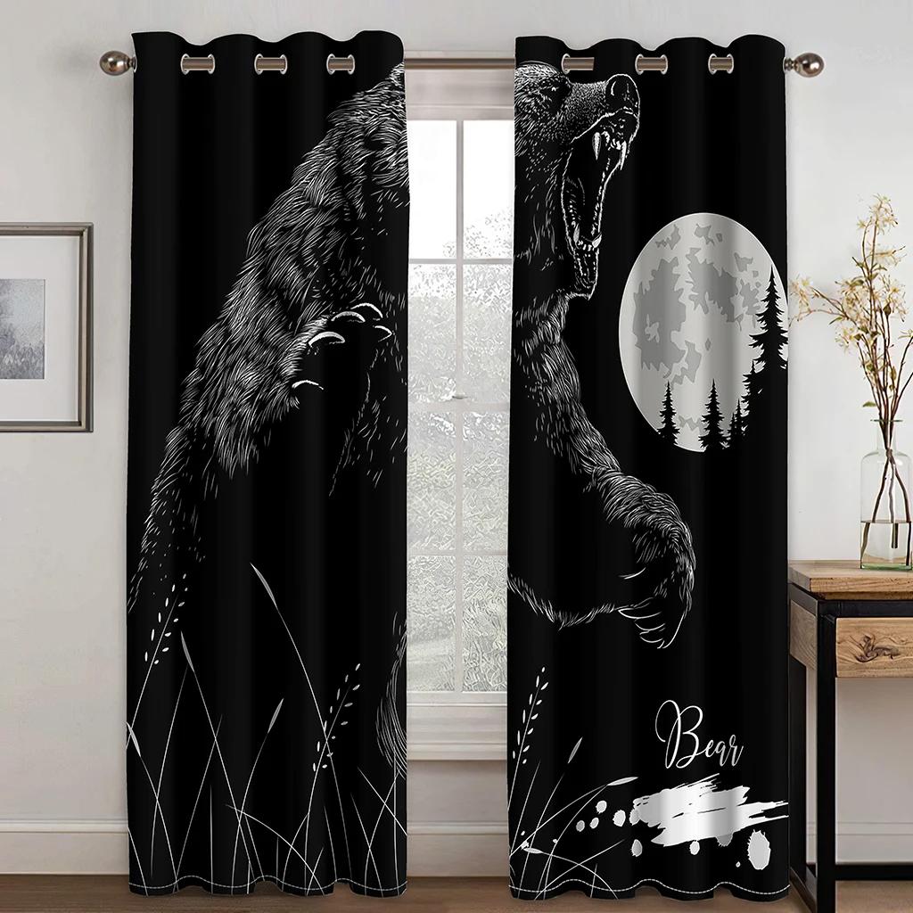 Noční Horor Zombie Vlk Python Medvěd Měsíc Vysoce Stínící Závěs Ložnice Obývací Pokoj Hotel Okenní Dekorace Zatemňovací 2 Panely