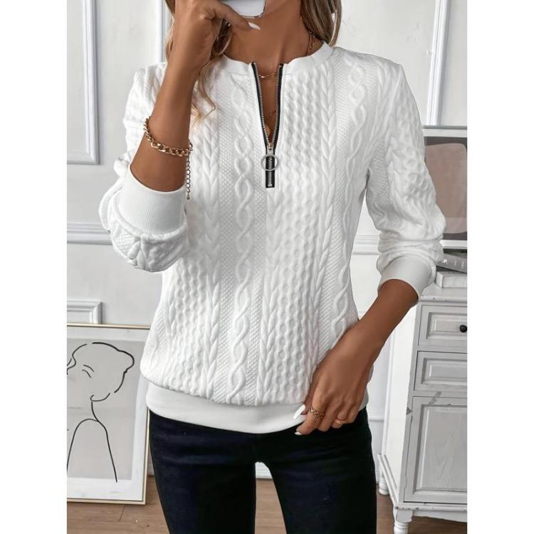 Hoodie Textured Women's Solid Color Long Sleeve Casual Top Loose Half Open Collar Autumn Winter