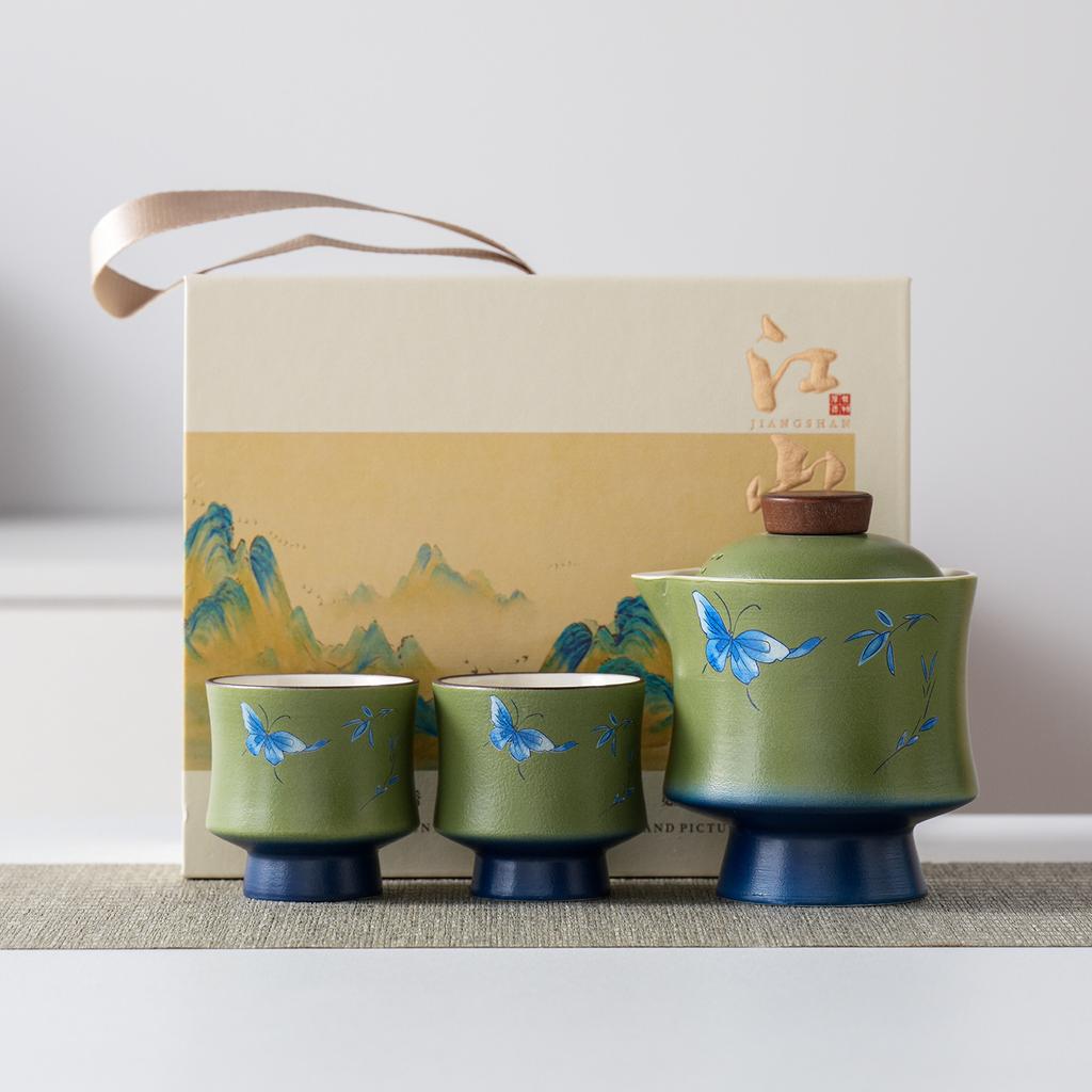 Merchandise Forbidden City Cover Bowl Kung Fu Tea Set Household High Foot Small Tea Bowl Literati Travel Tea Set Business Gift Set