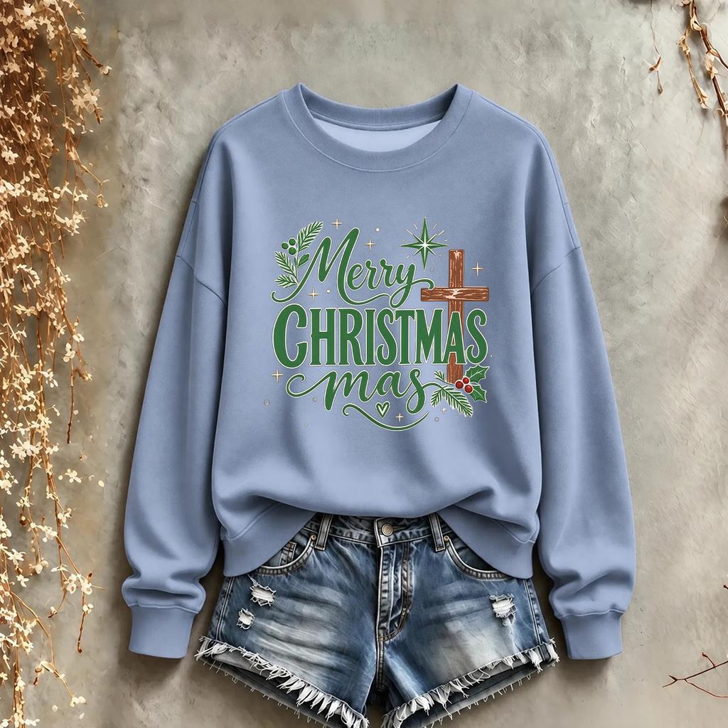 Women's Christmas Print Crewneck Sweatshirt Long Sleeve Casual Holiday Pullover