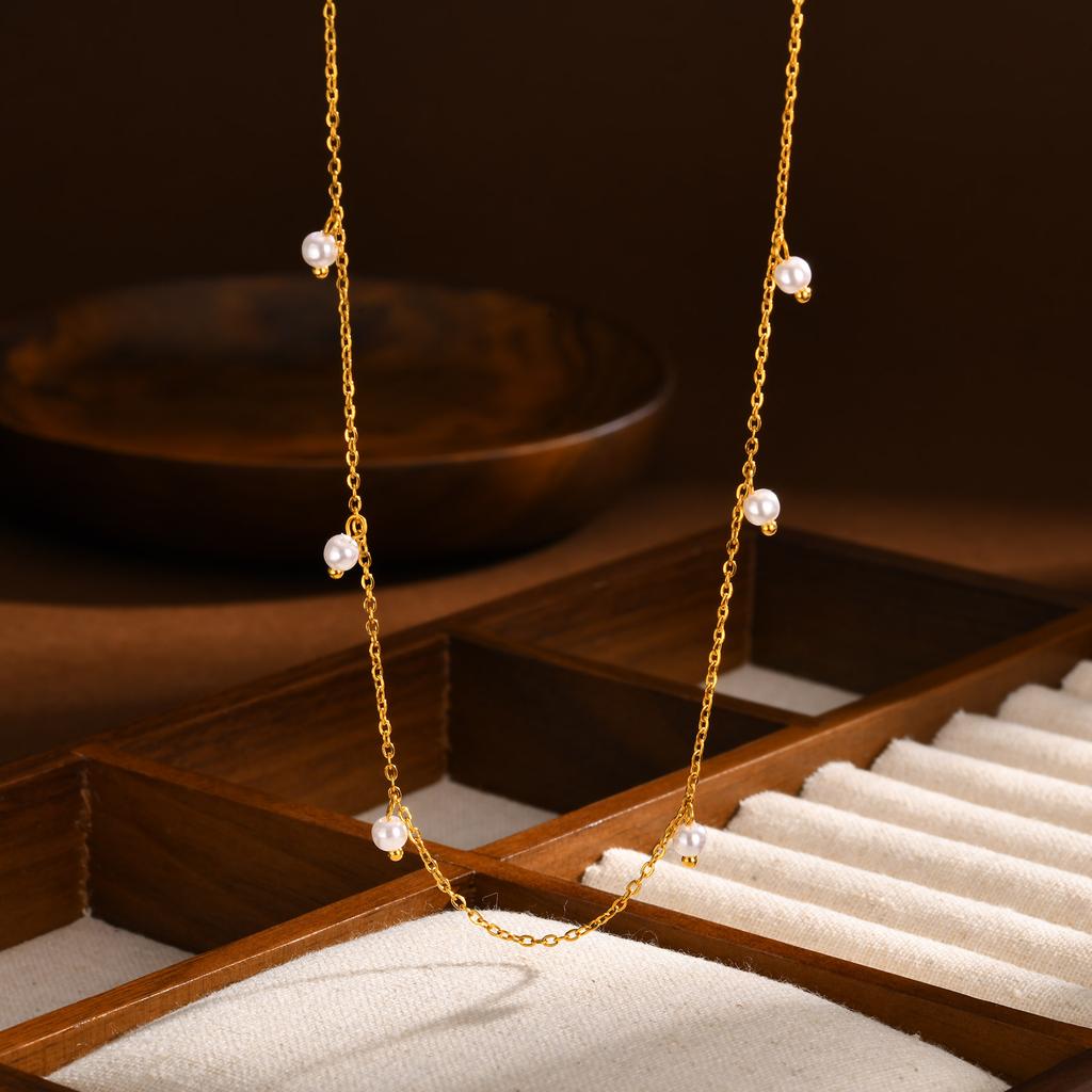Exquisite Stainless Steel 6 Imitation Pearls Necklace For Women Rolo Chain Minimalist Necklaces Jewelry Wholesale/Dropshipping