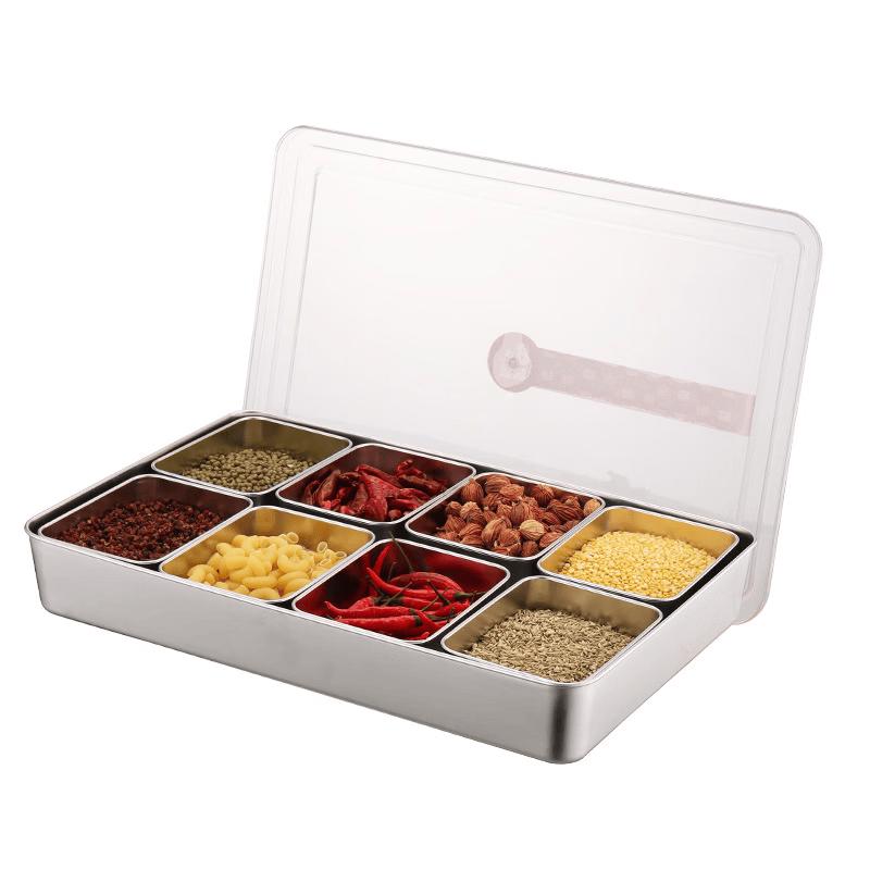 Zhishi Stainless Steel Seasoning Box with Plastic Lids