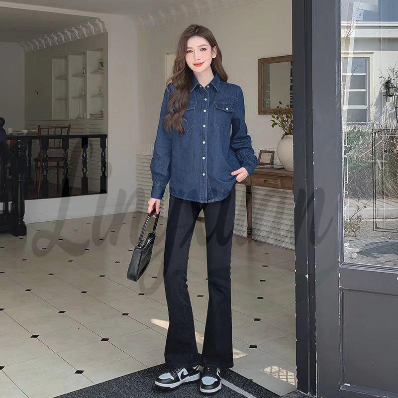 

Yang Mi Celebrity Style High-Quality Casual Denim Shirt Large