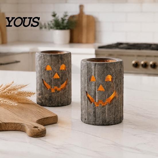 Small Decorative Lanterns for Entryways Halloween Pumpkin Candle Holder, Resin Hollow Candlestick, Vintage Country Fall Holiday Party