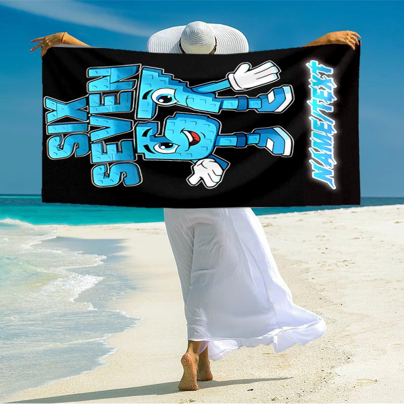 1PC Custom Name "Six Seven Puzzle Fun" Beach Towel Highly Absorbent And Sand-Resistant Towel for Swimming, Pool, Yoga, And Travel Lightweight