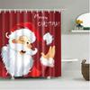 Merry Christmas Shower Curtain Christmas Home Decor Snowman Santa Claus Bathroom Curtain Polyester Fabric Bath Screen with Hooks