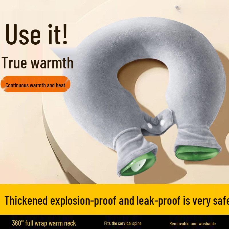 U-Shaped Neck Protection Hot Water Bottle Pillow - Thickened Hot Compress for Cervical Vertebra, Explosion-Proof Design