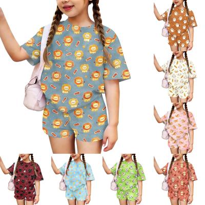Kids Casual Short Sleeve Top and Shorts Set Animal Print Lightweight Breathable Soft Fabric Comfortable Fit Summer Outfit for Boys and Girls