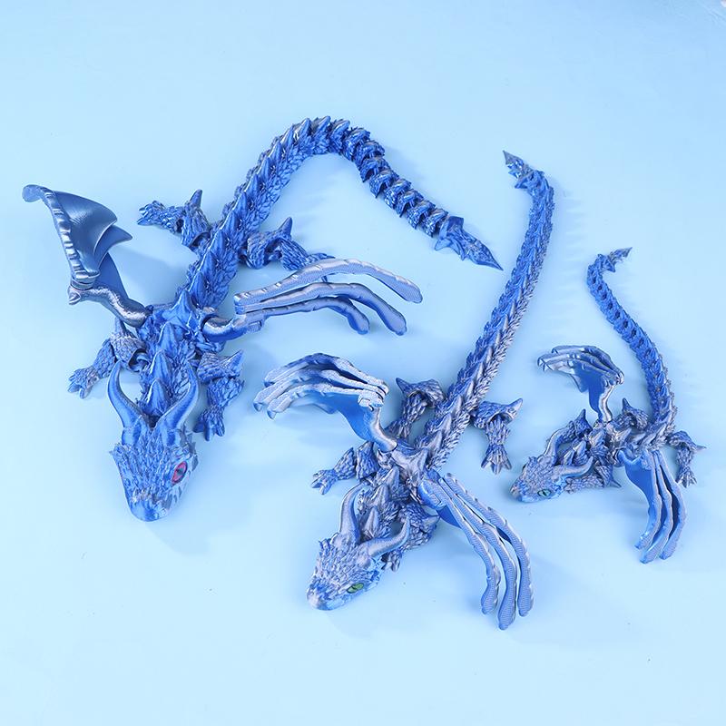 3D-gedruckte geflügelte Kutsche Drachenfigur mit zufälligen Augen Art Deco Harz Drachenskulptur Tischplatte Tierisches Thema Dekorationen