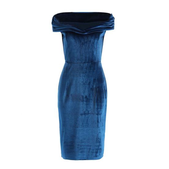 Sommerliches Abendkleid, schulterfrei, trägerlos, samtig, schmales Etuikleid, einfarbig, ärmellos, rückenfrei, Cocktailparty, Abschlussball, Midikleid