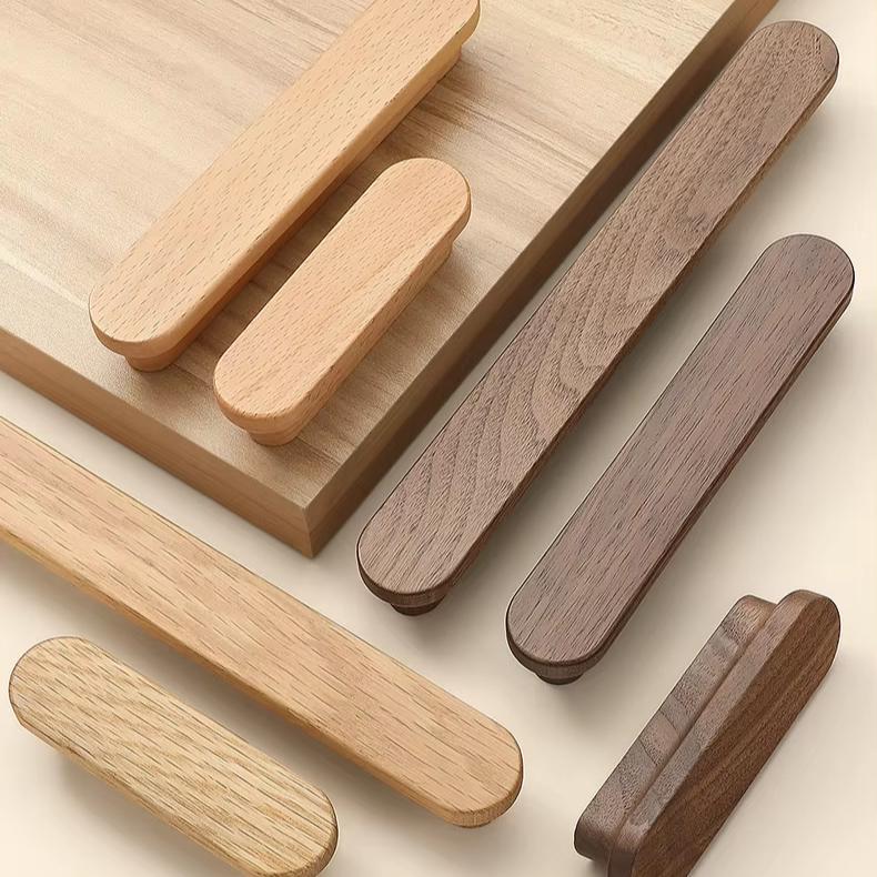 Modern Minimalist Walnut Drawer Cabinet Door Handle Long Wooden Log Style Wardrobe Knob for Dresser Use