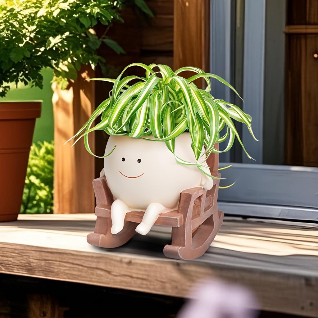 Whimsical Resin Plant Pot with Adorable Face Design-Indoor/Outdoor Decorative Vase for Succulents,Contemporary Style with Drainage Holes,Plant Decor