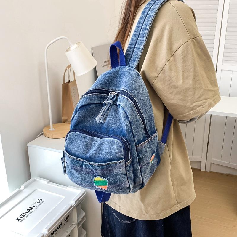 Schoolbag new retro literary and art fan denim small backpack casual versatile commuter backpack Japanese college student schoolbag