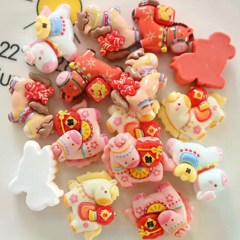10Pcs Cartoon Cute Pony Resin Charms Fun Zodiac Horse Ornaments DIY Phone Case Refrigerator Magnet Hair Clip Accessories