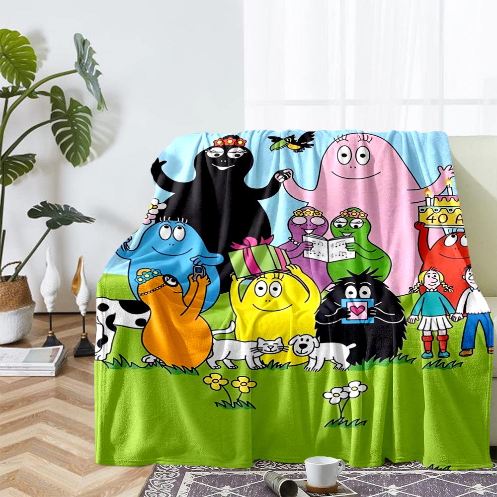 Barbapapa Theme Printed Blanket - Perfect for Couch, Bed, Travel & Outdoor Use | Machine Washable, Cozy & Durable.