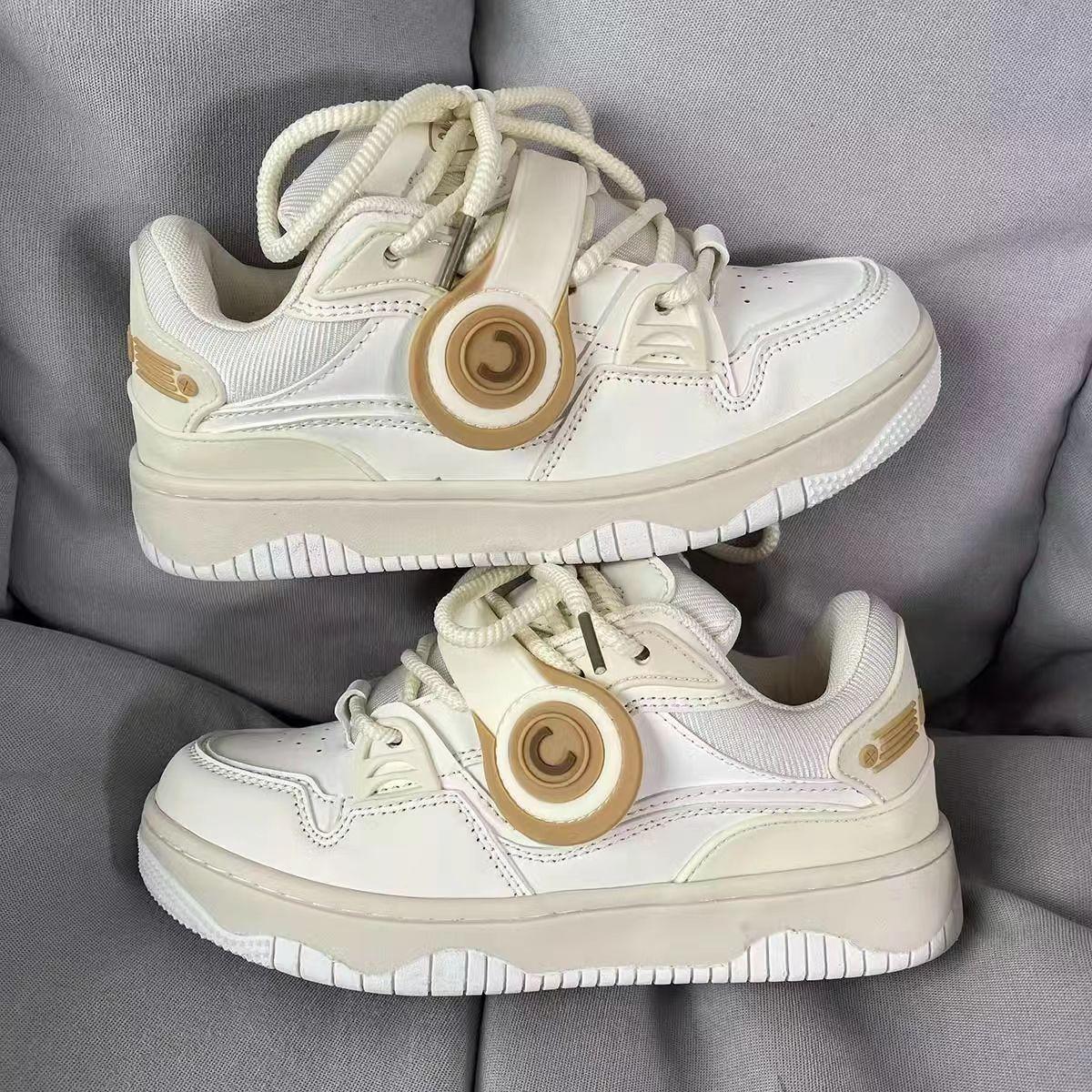 

Guochao ins original design earphone shoes retro bread shoes new couple versatile sports casual board shoes men and women 44 бежевий