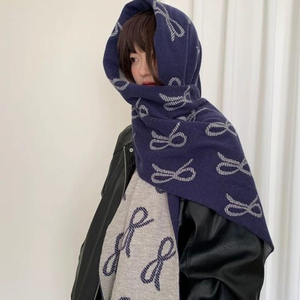Korean Style Imitation Wool Scarf Two-sided Winter Shawl Fashion Bow Scarf  Gift