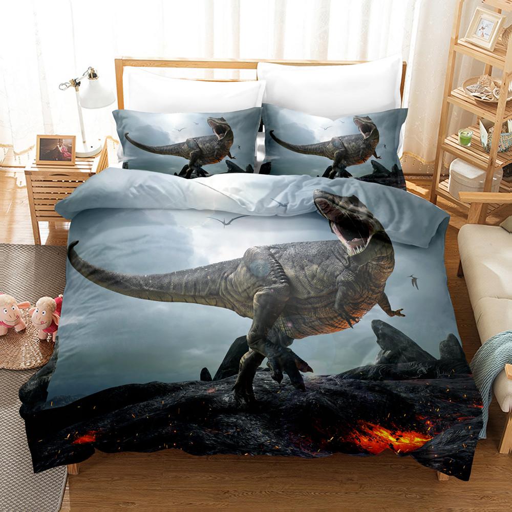 Jurassic Age Dinosaur Bedding Set For Kids, Duvet Cover, Pillow Shams, Microfiber Fabric, Boys Bedroom Decoration, T-Rex Raptors