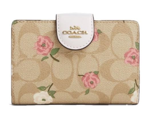 

Кошелек CR968 IMOTV Medium Signature Floral Print Compact Wallet Folding Wallet [Coach] (Кошелек Bifold) [Продукт аутлета] [Бренд] [Товар]