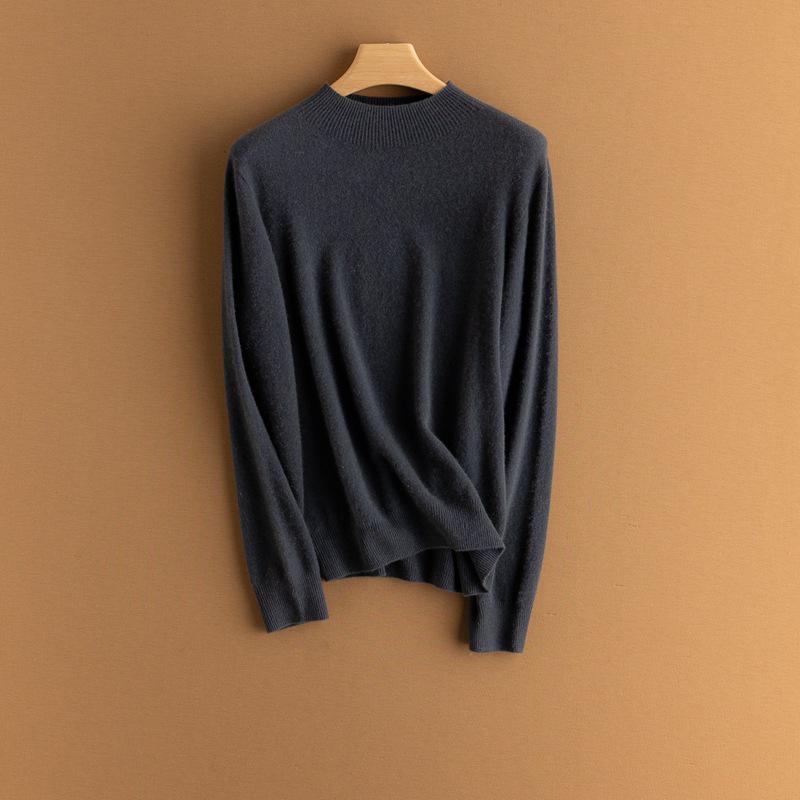 Women's Pure Cashmere Seamless Knit Sweater, Autumn/Winter Half-High Neck, Long Sleeve Base Layer