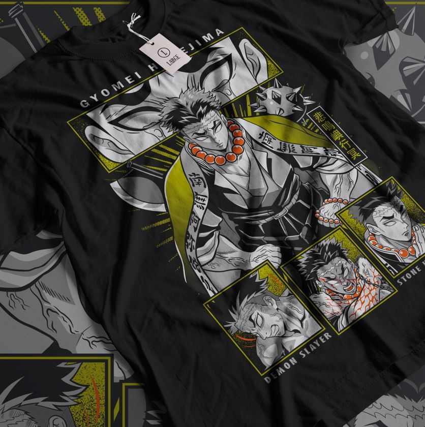 

Gyomei Himejima T-Shirt Stone Hashira Horror Anime Pillar Demon Slayer Gift Tee XL