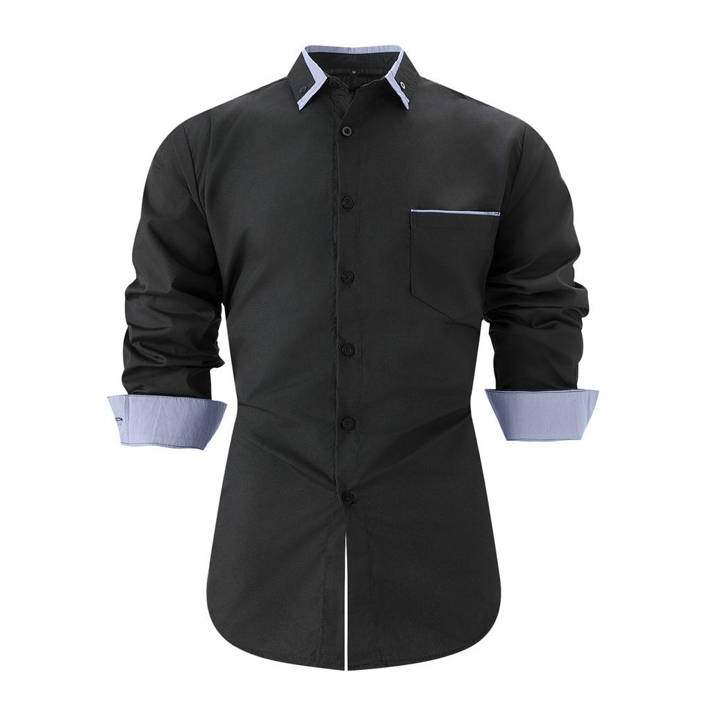 Pánská podzimní ležérní volná košile s dlouhým rukávem a knoflíky, colorblock