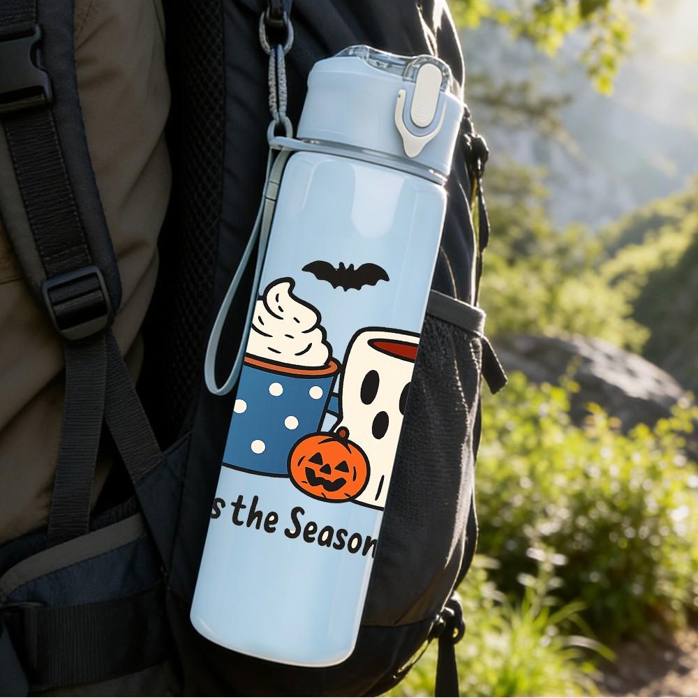 1PC Fall Coffee Cup Ghost 750ml Color Plastic Sports Water Bottle Leakproof Flip Straw Lid Suitable for Sports Office Home Use