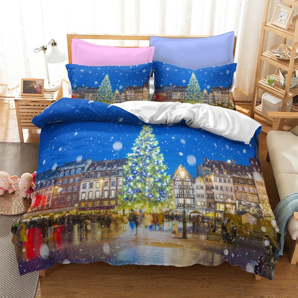 Christmas Series Bedding Three-Piece Home Textile Kit Digital Printing Production