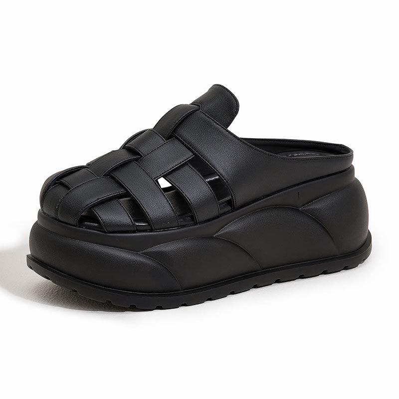 Platform Sandals Women's Summer 2025 New Woven Baotou Pig Cage Shoes Fashionable Versatile Height-increasing Muffin Roman Cool Slippers