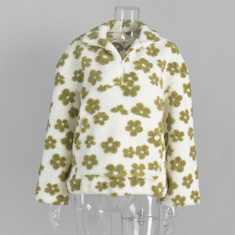 Felpa con Cappuccio a Fiore in Pile Polare, Felpa Nuova Moda Autunno e Inverno Europea e Americana, Calda Felpa di Lana, Maglione da Donna