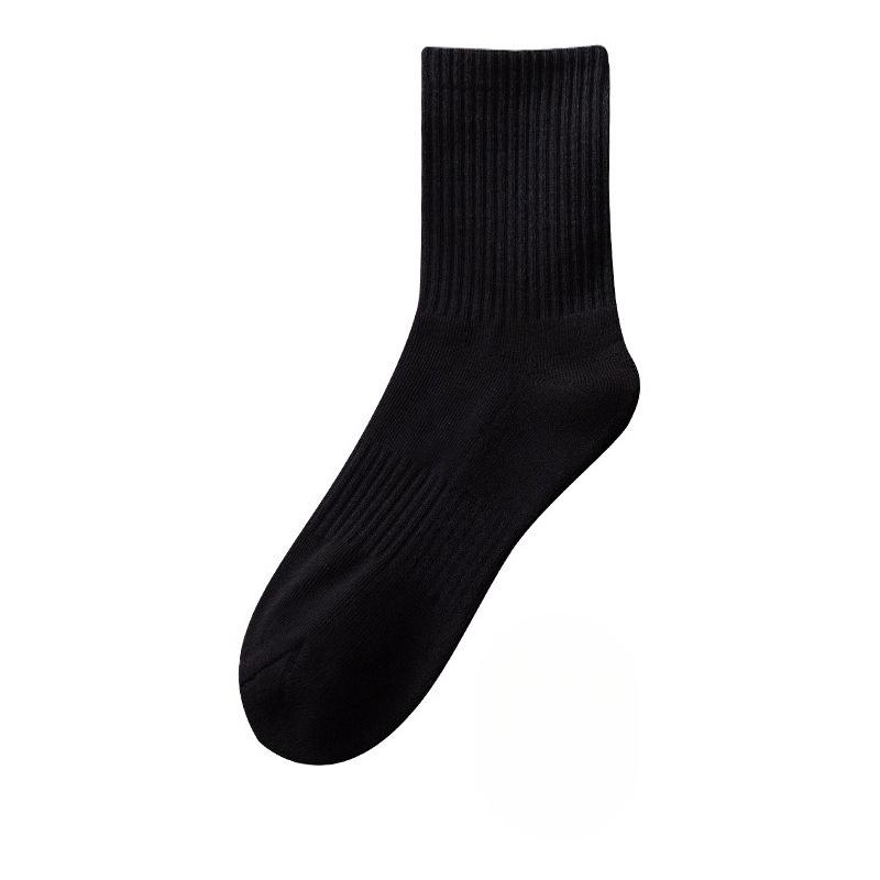 Summer Mid-calf Socks, Breathable Sports Cotton Socks for Men and Women, Black and White, High Rubber Band, Thickened Towel Soles