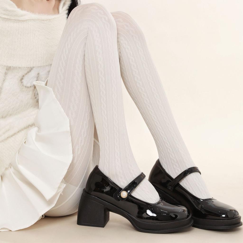 Velvet pantyhose for spring and autumn, thin, anti-snag, non-slip, white jacquard tights jk Wearing leggings as outerwear