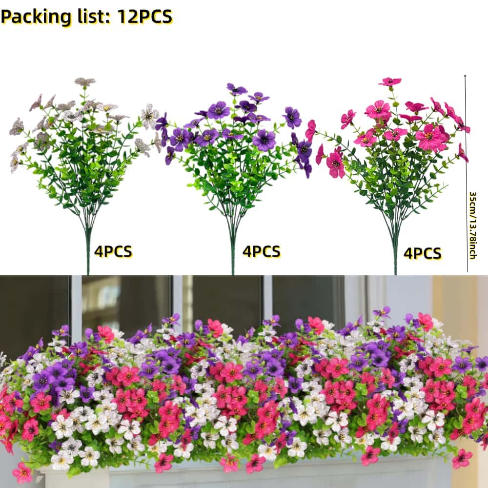 12 st UV-beständiga bleknar inte Konstgjorda Blommor Realistiska Falska för hotell Trädgård Gård Uteplats Balkong hem Utomhus Alla Säsonger Dekor