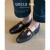 Super soft lambskin~ Retro Mary Jane shoes women's leather square head t-shaped loafers black French flat shoes