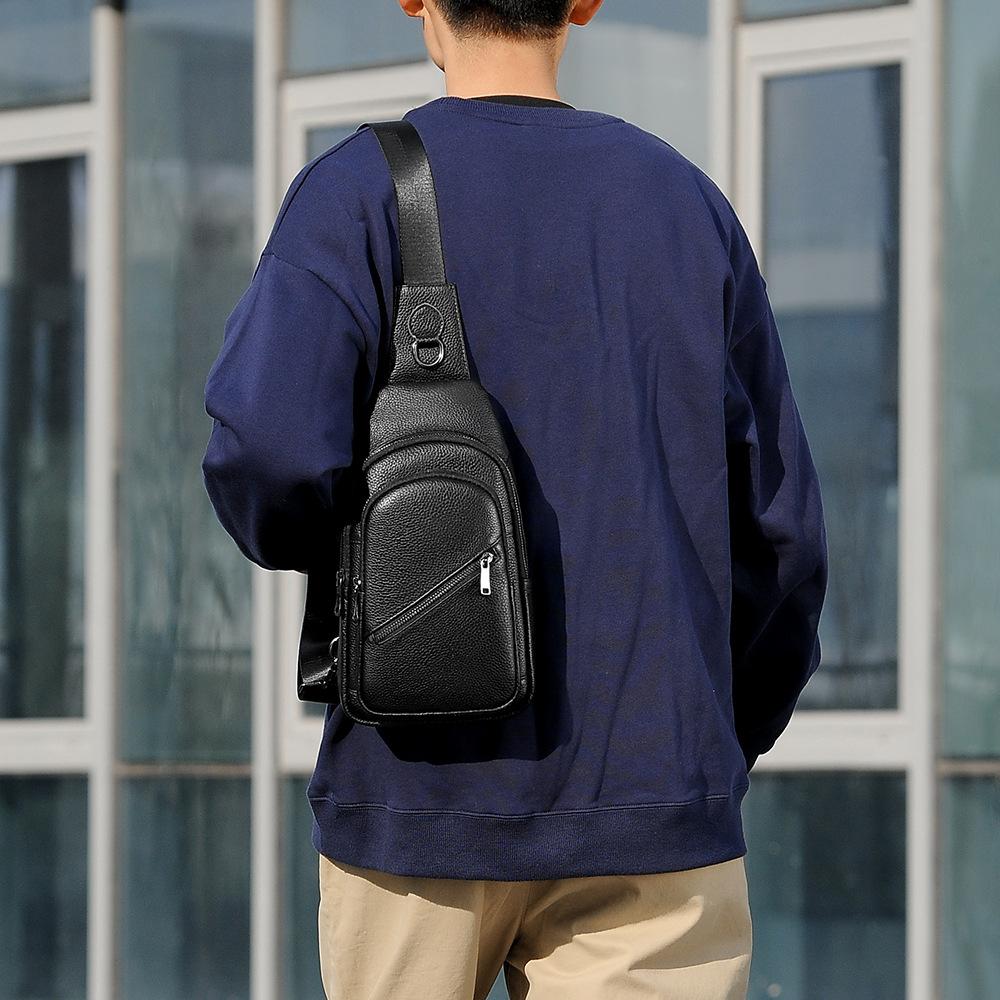 Men's Leather Chest Bag, Casual Large Capacity Crossbody Bag, Outdoor Trendy Backpack, Top Layer Cowhide Chest Shoulder Bag, Business
