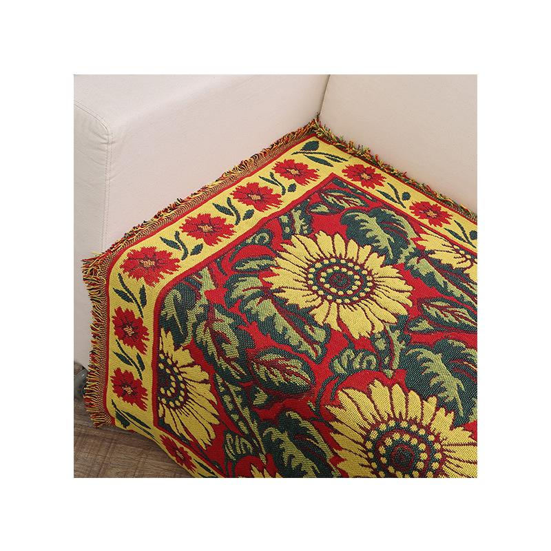 Sofa Blanket European Style Sofa Towel Red Sunflower Pattern Double-sided Three-layer Thickened Blanket