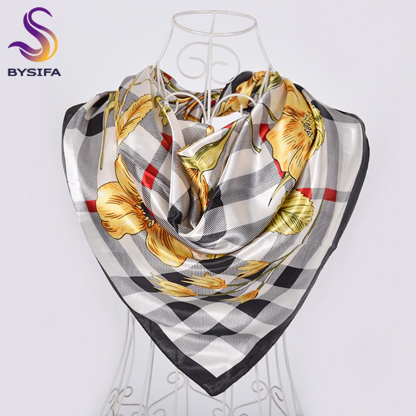 [BYSIFA] Hijab Scarf New Black Women Silk Square Scarf Shawl Luxury Brand Winter Scarves Kerchief Spring Female Fall Head Scarfs