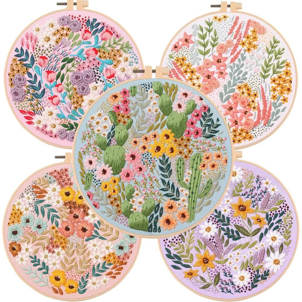 

Plastic Embroidery Hoops Flower Embroidery Starter Kit Stamped Cross Stitch Set Gift