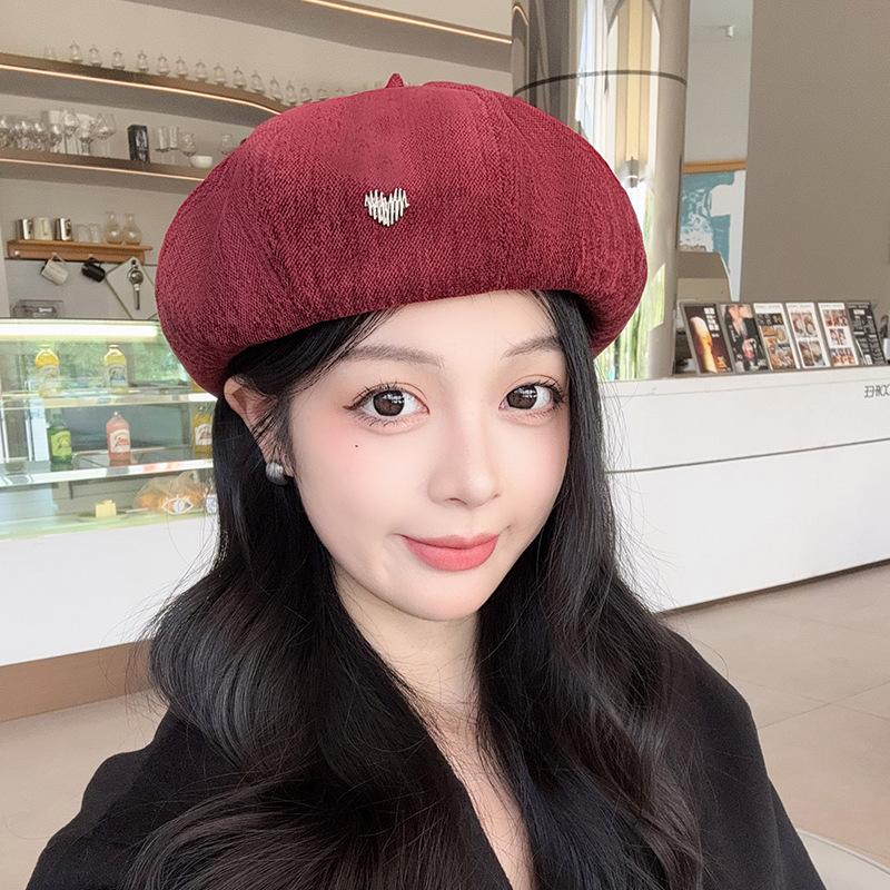 Retro Love Beret Women's Autumn and Winter Fashionable Versatile Painter's Hat with Big Head Circumference Showing Face Small Pumpkin Hat