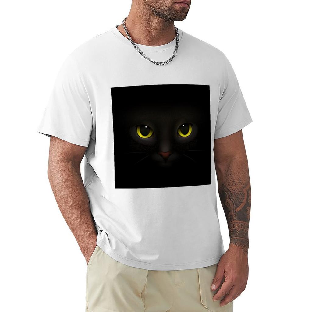 Realistic Cat Composition In Black Tshirt Breathable Sportswear Tshirt For Men