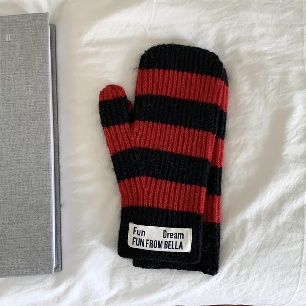 

Thickened Winter Warm Riding Gloves Preppy Electric Vehicle Gloves Fashion Striped Gloves Women Style 2