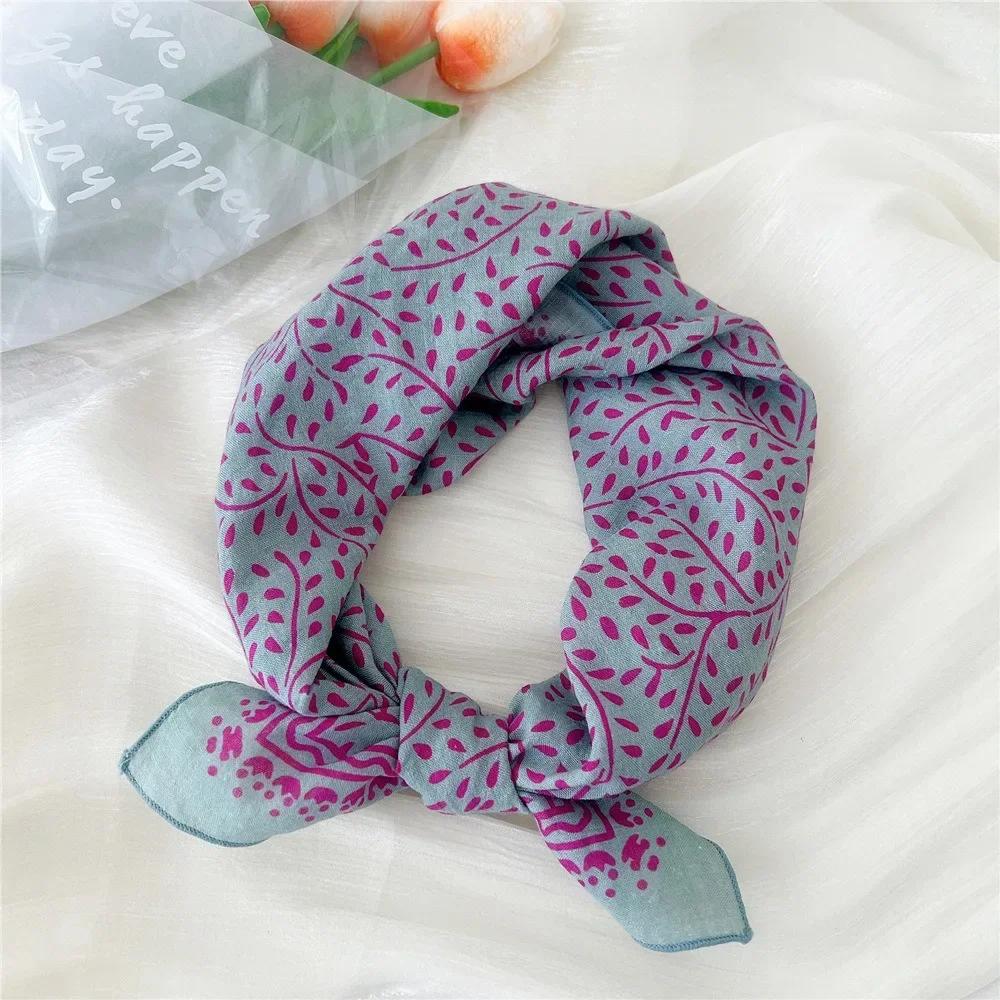 Fashion Floral Print Square Scarf Soft Handkerchief Women Hair Scarf Cotton Linen Head Scarfs Ladies Neck Scarves Summer Autumn
