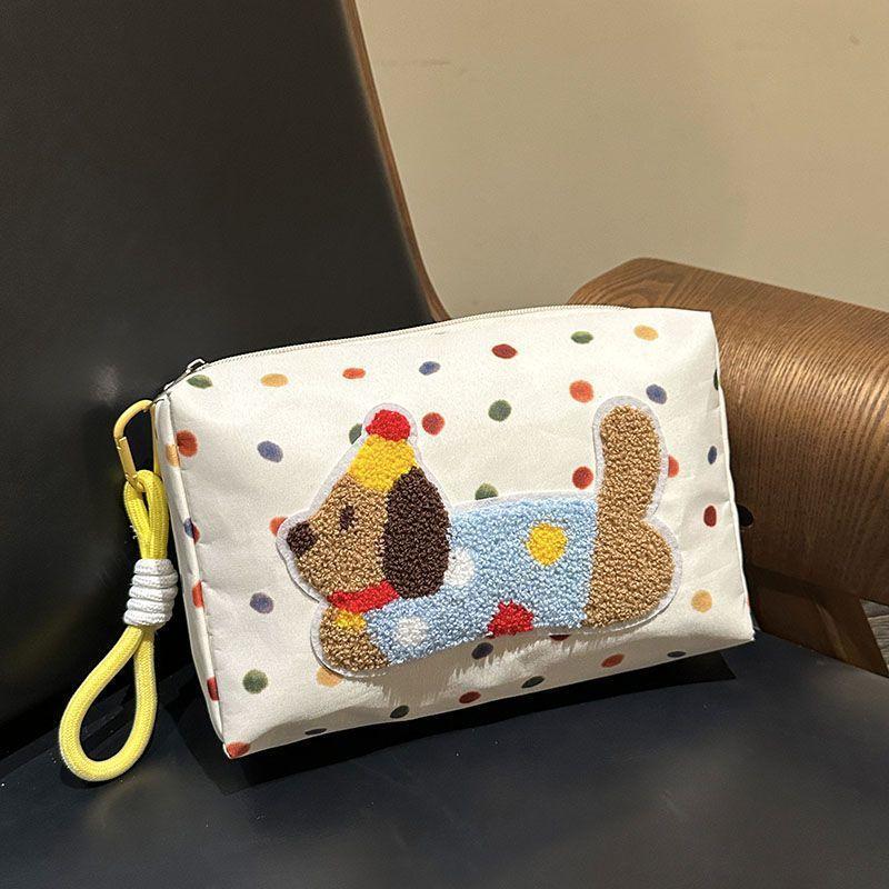 Puppy Pattern Canvas Bag Eye-Catching Portable Makeup Storage Pouch Travel Makeup Organizer Cute Dachshund Cosmetic Bag