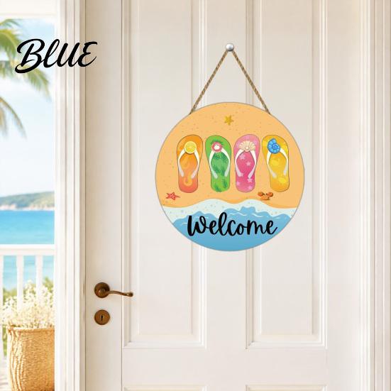 Wooden Hanging Sign Hello Summer Door Sign, Ice Pop Flip Flop Welcome Hanger, Outdoor Patio Decor Farmhouse Wreath for Front Home Porch Nautical Style
