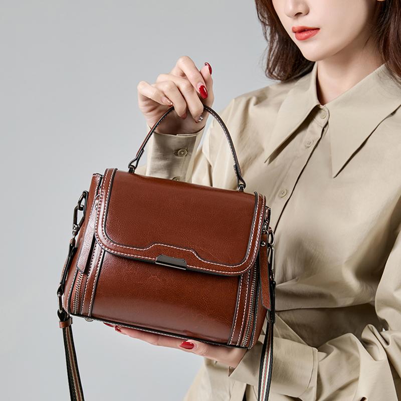 Female Retro Messenger Shoulder Bags Women Luxury Designer Oil Wax Cowhide Leather Handbags Lady Commuter Handbill Crossbody Bag