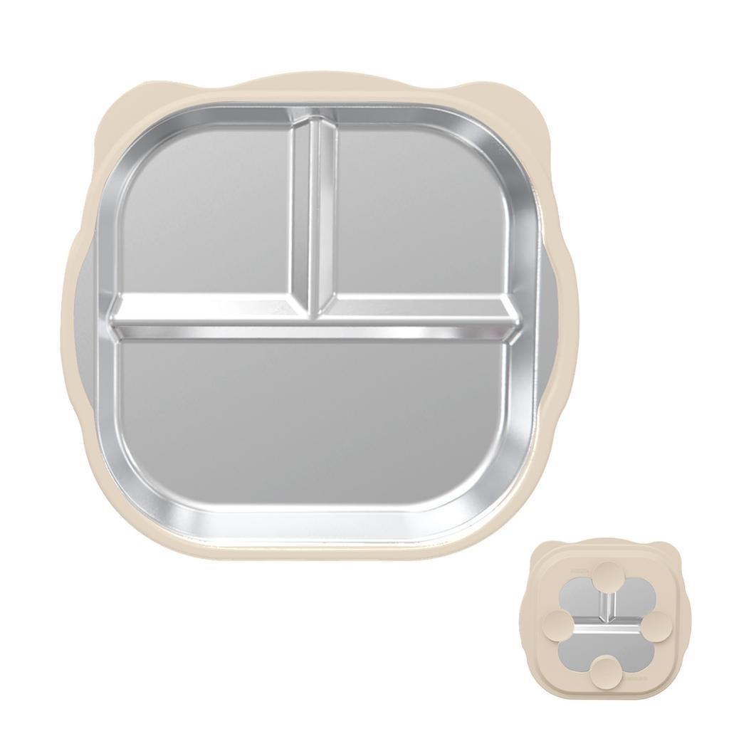 New Stainless Steel Baby Feeding Plate, Food Grade Silicone Suction Divided Plate, -Fall Heat Resistant Kids Dinner Plate