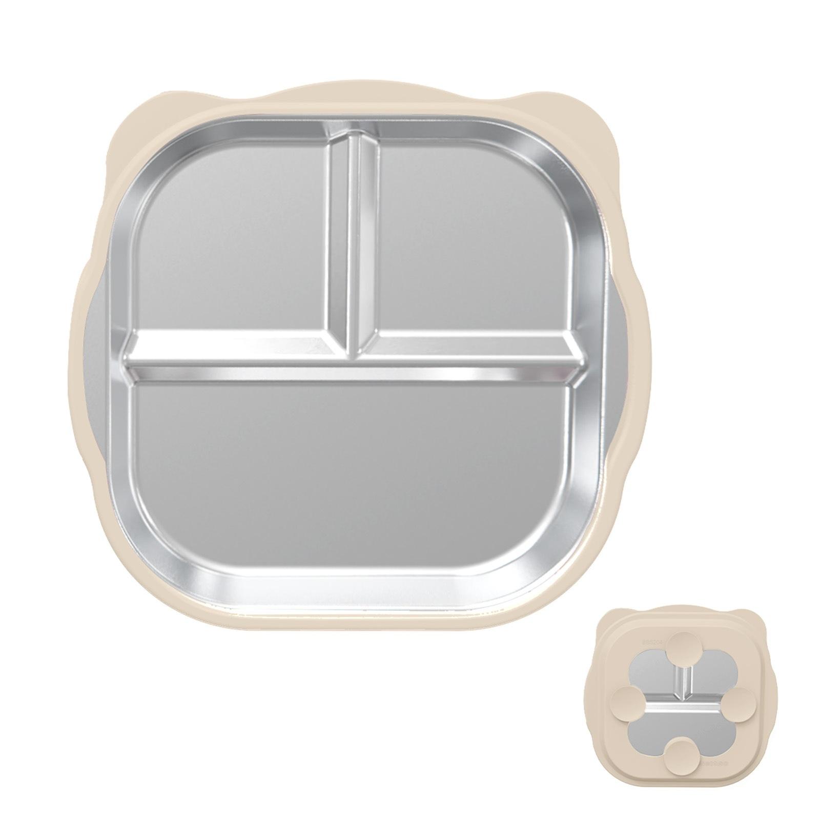 

New Stainless Steel Baby Feeding Plate, Food Grade Silicone Suction Divided Plate, -Fall Heat Resistant Kids Dinner Plate бежевый