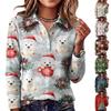 Women's Fashion Casual Button Front Long Sleeve Christmas Top with Collar