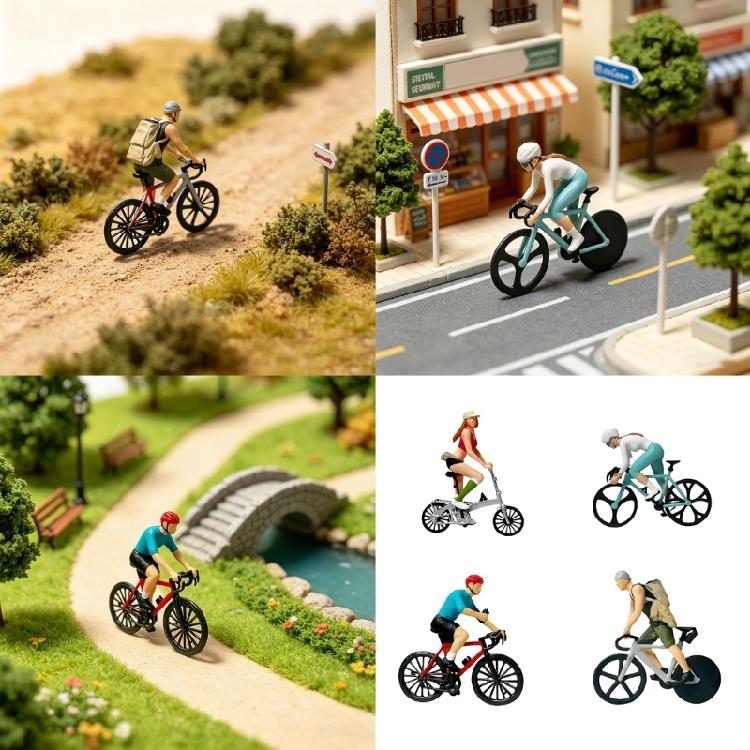 1/87 Scale Realistic Cycling Scene Model Miniature Cyclist Figurine for Model Building Set and Railway Landscape Decors