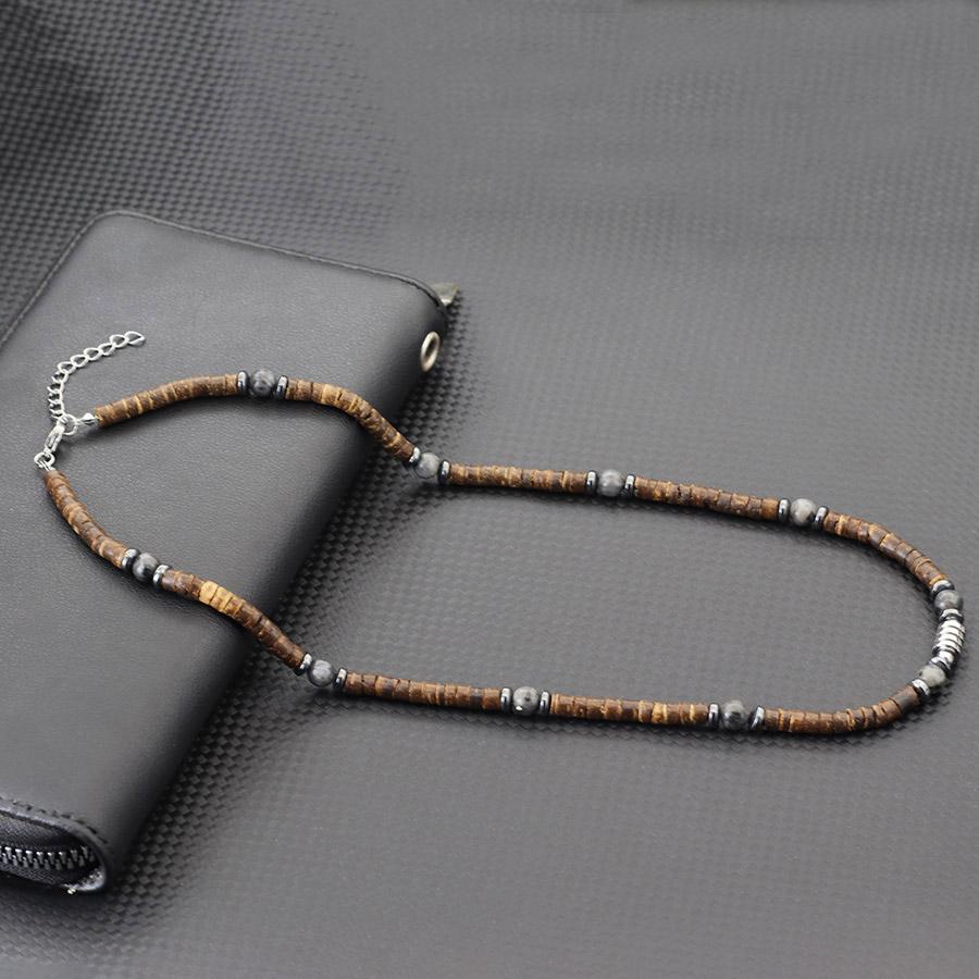 

New Creative Men Natural Coconut Husk Necklace 20 Inches Stainless Steel Buckle Neck Accessories Gift For Him Wood Beads Collar 51cm(20inches)